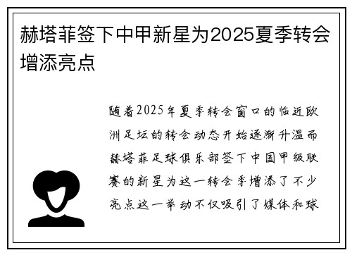 赫塔菲签下中甲新星为2025夏季转会增添亮点
